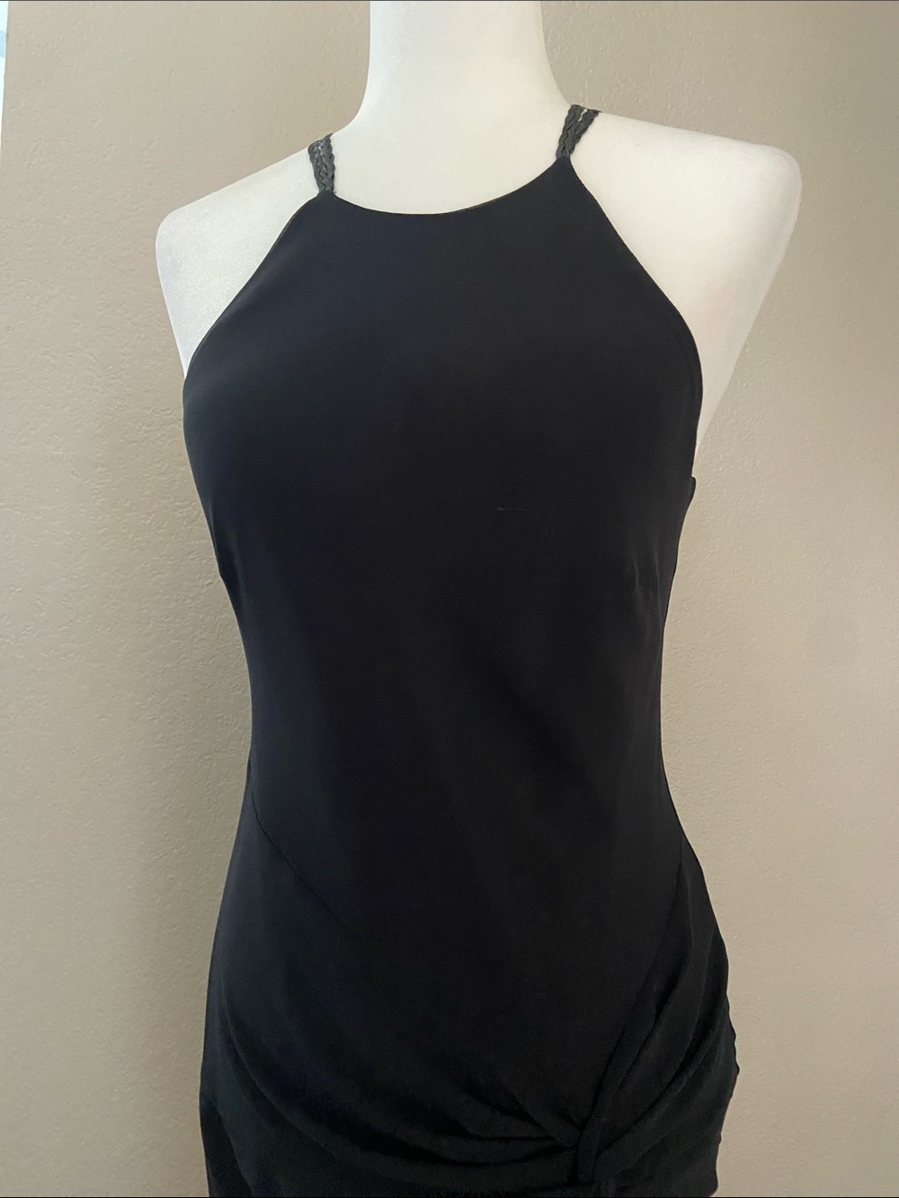 Wallis Black High-neck Dress with Braided Straps and side twist detail. Sz 12